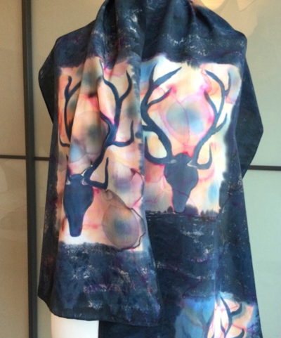 Hand painted crepe de chine scarf