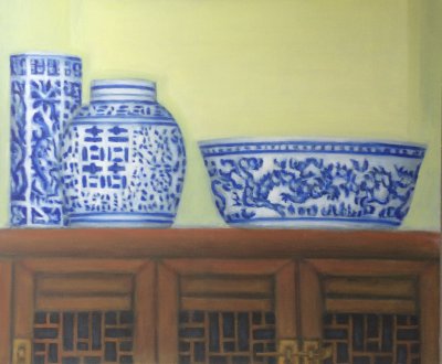 Chinese cabinet, Oil on canvasboard, 60x50cm, For sale