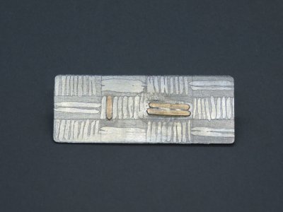 Rectangular silver and gold broach